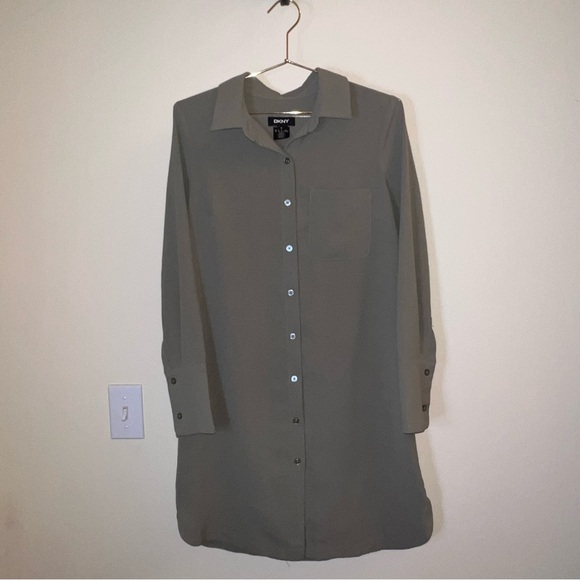Dkny Dresses & Skirts - DKNY Size 4 Olive Green Shirt Dress Tunic Top
